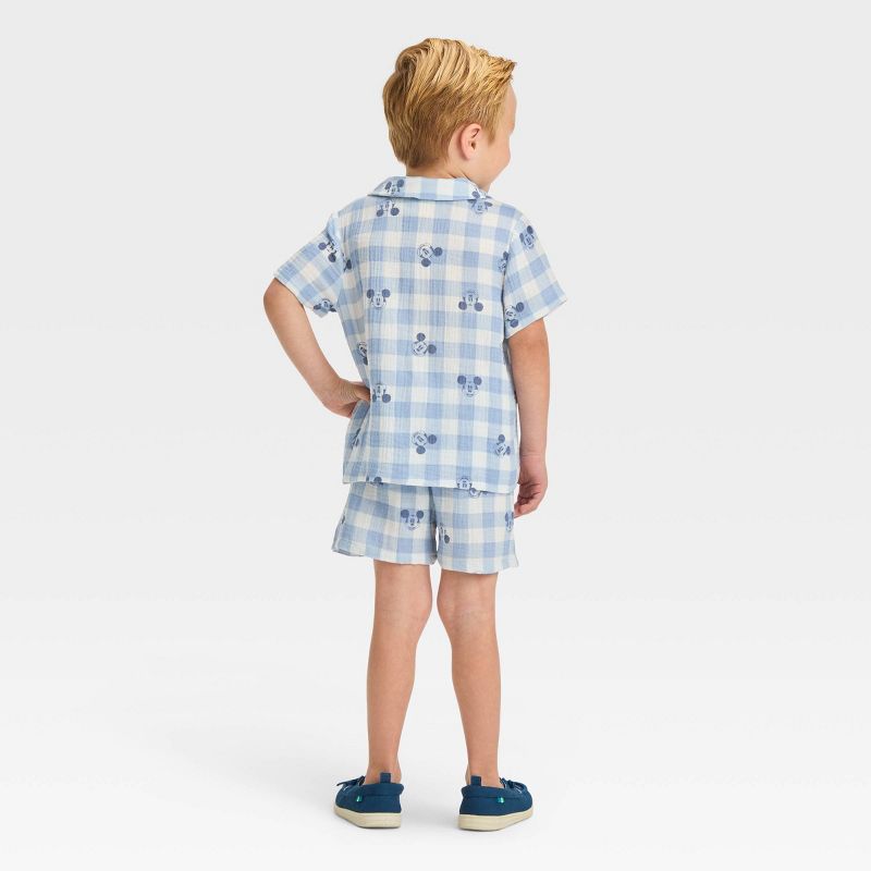 Toddler Boys' Disney Mickey Mouse Gingham Woven Top and Shorts Set - Blue, 2 of 4