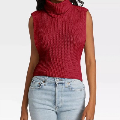 Womens Sleeveless Pullover Sweater Turtleneck Sweater Knt Tank Tops
