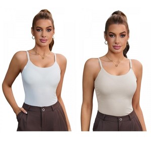 INSPIRE CHIC 2 Pcs Women's Slim Fit U-Neck Tank Top Adjustable Spaghetti Straps Breathable Shapewear Camisole - 1 of 4