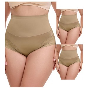 INSPIRE CHIC 3 Packs Women's Lace Trimmed Tummy Control High Waisted Soft Breathable Full Coverage Briefs - 1 of 4