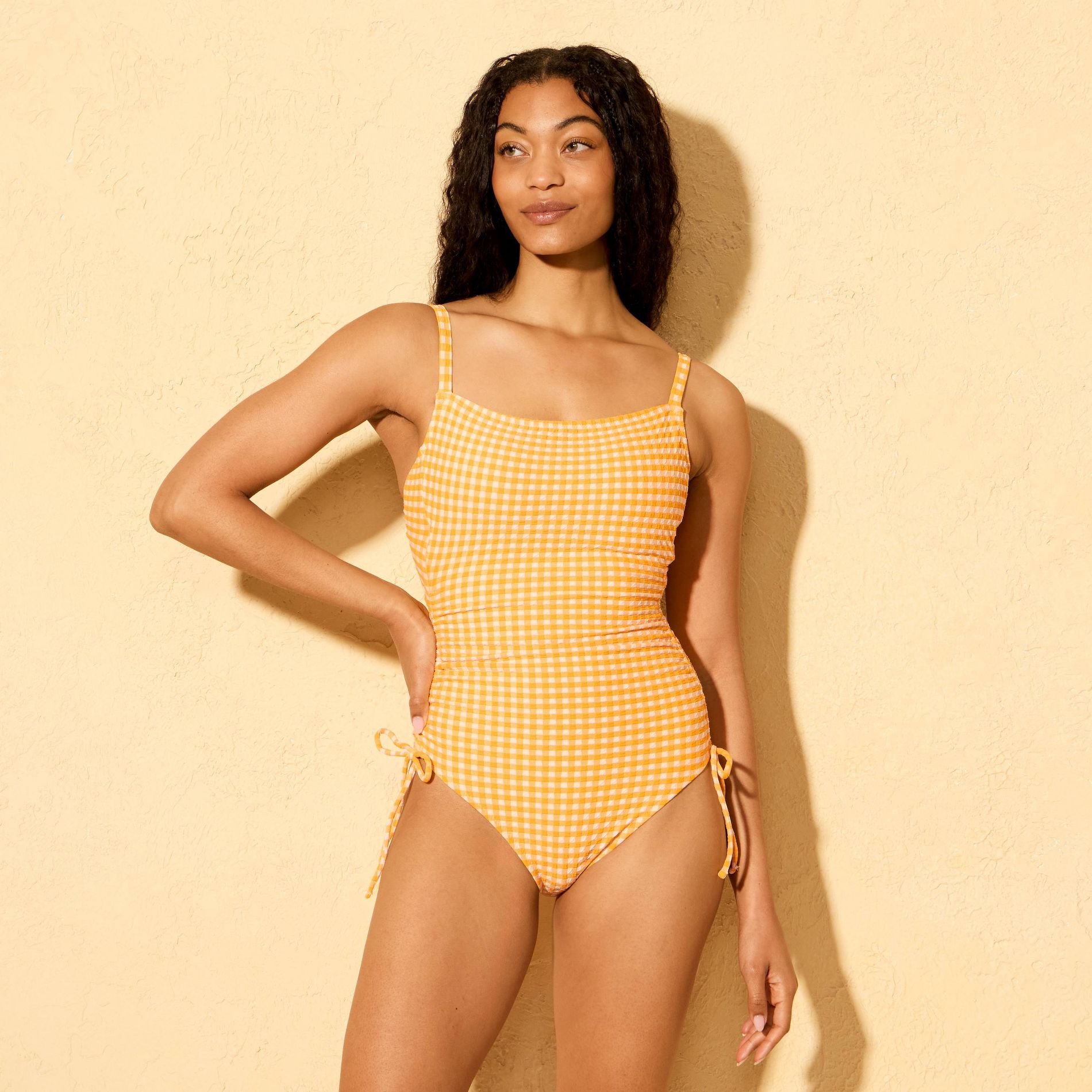 Women's Square Neck Adjustable Leg Medium Coverage One Piece Swimsuit - Shade & Shore™ Orange