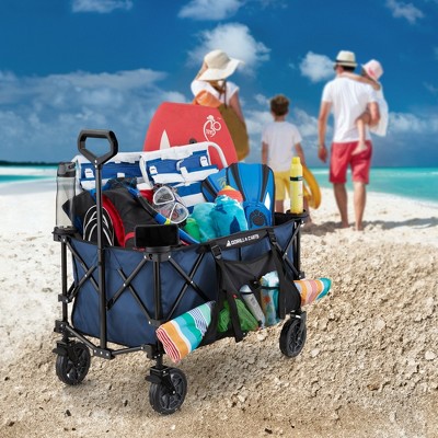 Blue Heavy-Duty Collapsible Outdoor Utility Wagon with Cup Holders