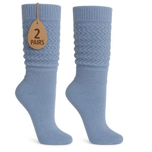 2 Pairs Women's Slouchy Scrunch Knee-High Boot Socks for Casual Wear and Comfort - 1 of 4
