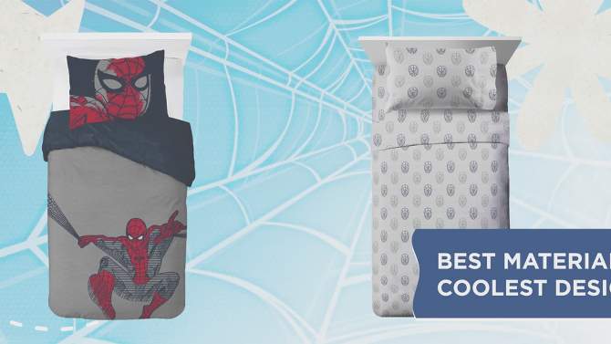 Saturday Park Marvel Spiderman Web Stripe 100% Organic Cotton Sheet Set, 2 of 11, play video