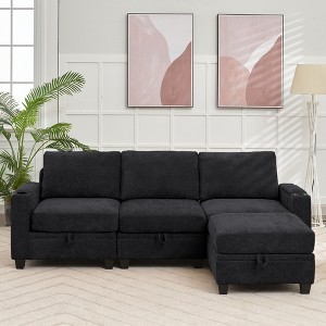 Hyleory 91" Modern Chenille Fabric Storage Sectional Sofa with Ottoman for Living Room - 1 of 4