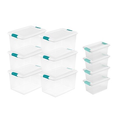 Sterilite Stackable 6 Qt Storage Box Container, Clear, Marine Blue Lid (30  Pack)