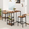 Tangkula 3 Pieces Outdoor Wood Bar Set w/ 3-Tier Storage Shelf & Metal Frame for Backyard - 2 of 4