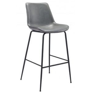 Zuo Modern Byron Barstool – Gray Faux Leather, Matte Black Steel Frame – 43.1” Height – Mid-Century Modern Design - 1 of 4