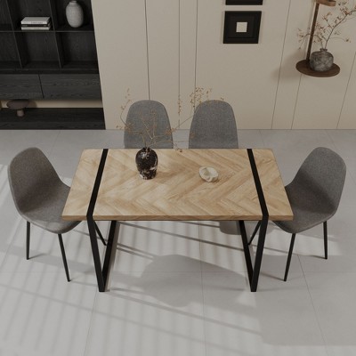 NicBex 59" Dining Table Set for 4 Light Wood Dining Table Metal Base with 4 Chairs for Dining Room