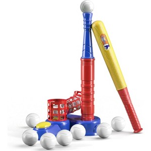 TEMI 2 in 1 Tee Ball Set Kids Baseball T-Ball Set with 10 Balls, Step on Pitching Outdoor Sport Toy Games for 3-12 Year Old Boys Girls Toddler - 1 of 3