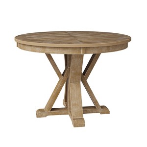 Felipa Rustic Farmhouse Natural Solid Wood Round Cross-buck Base Dining Table for 4|ARTFUL LIVING DESIGN-Natural - 1 of 4