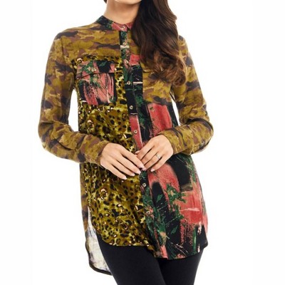 Women's Faux Leopard Button Front Shirt - Adore