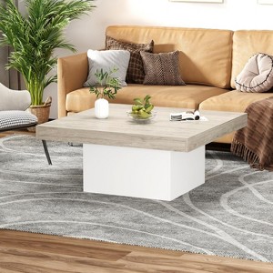 COZONY Square Coffee Table with Leg Lights, Farmhouse Wood Living Room Table, Modern Accent Table for Home Office Apartment - 1 of 4