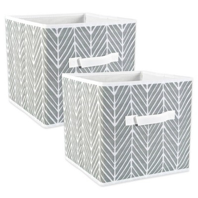 Image of Set of 2 11" x 11" x 11" Nonwoven Polyester Herringbone Square Storage Cube Gray - Design Imports