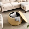 Sapphtopaz Pleated Fabric Ottoman with Storage, Handmade Round Ottoman Bench, 2 in 1 Function, Work as End Table and Ottoman, with Small Seat - 4 of 4