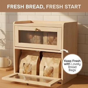 MOEPISY Vintage Breadbox Bread Storage Container Farmhouse Food Organizer Pantry Shelf (Natural) - 1 of 4