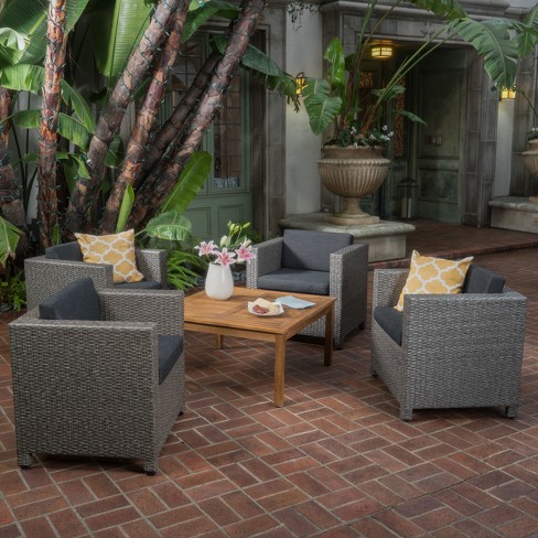 Puerta 4pc Wicker Club Chair Coffee Table Set - Teak/mixed Black/dark Gray - Knight Home : Target