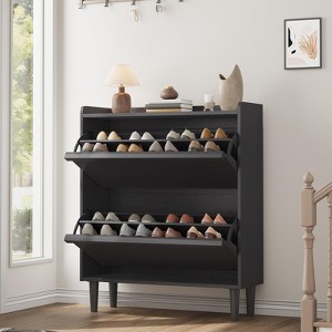 2 Shoe Cabinet with Flip Drawers, Wooden Shoe Cabinet with Adjustable Shelf, Freestanding Shoe Organizer, Hidden Shoe Storage for Entryway Hallway - 1 of 4