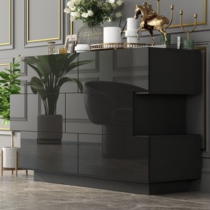 Famapy Glossy Chest of Drawers Polished 6 Drawer Dresser Modern & Contemporary Style Black - 1 of 4
