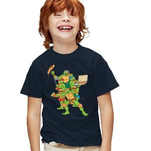 Teenage Mutant Ninja Turtles Pizza Party Youth T Shirt, Navy - 1 of 4