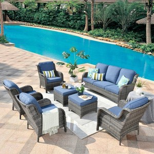 Ovios Orlando 7pc Gray Wicker Outdoor Patio Furniture Conversation Sofa Set with Cushions - 1 of 4