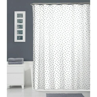 LunaLulinlk Dots Fabric Shower Curtain, Silver and White
