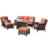 Ovios Orlando 6pc Gray Wicker Outdoor Patio Furniture Conversation Sofa Set with a Rectangle Fire Pit and Cushions - 2 of 4