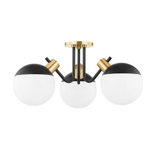 Mitzi Miranda 3 - Light Semi-Flush Mount in  Aged Brass/Soft Black White Shade - 1 of 1