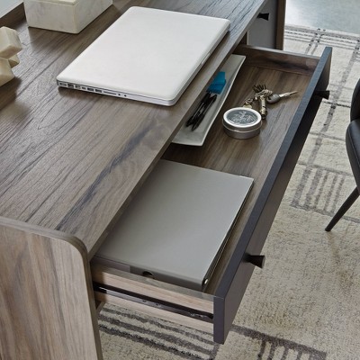Jet Acacia Engineered Wood and Metal Writing Desk with File Storage