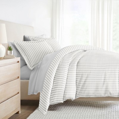 Becky Cameron 8PC Bedding Bundle, Patterned Duvet Cover, White Comforter and Solid Sheet Set - Becky Cameron, Puffed Rugged Stripes Light Gray, Queen — фото 2