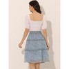 Allegra K Women's Floral Print Smocked Elastic Waist Midi Flowy Tiered Ruffle Skirt - 4 of 4