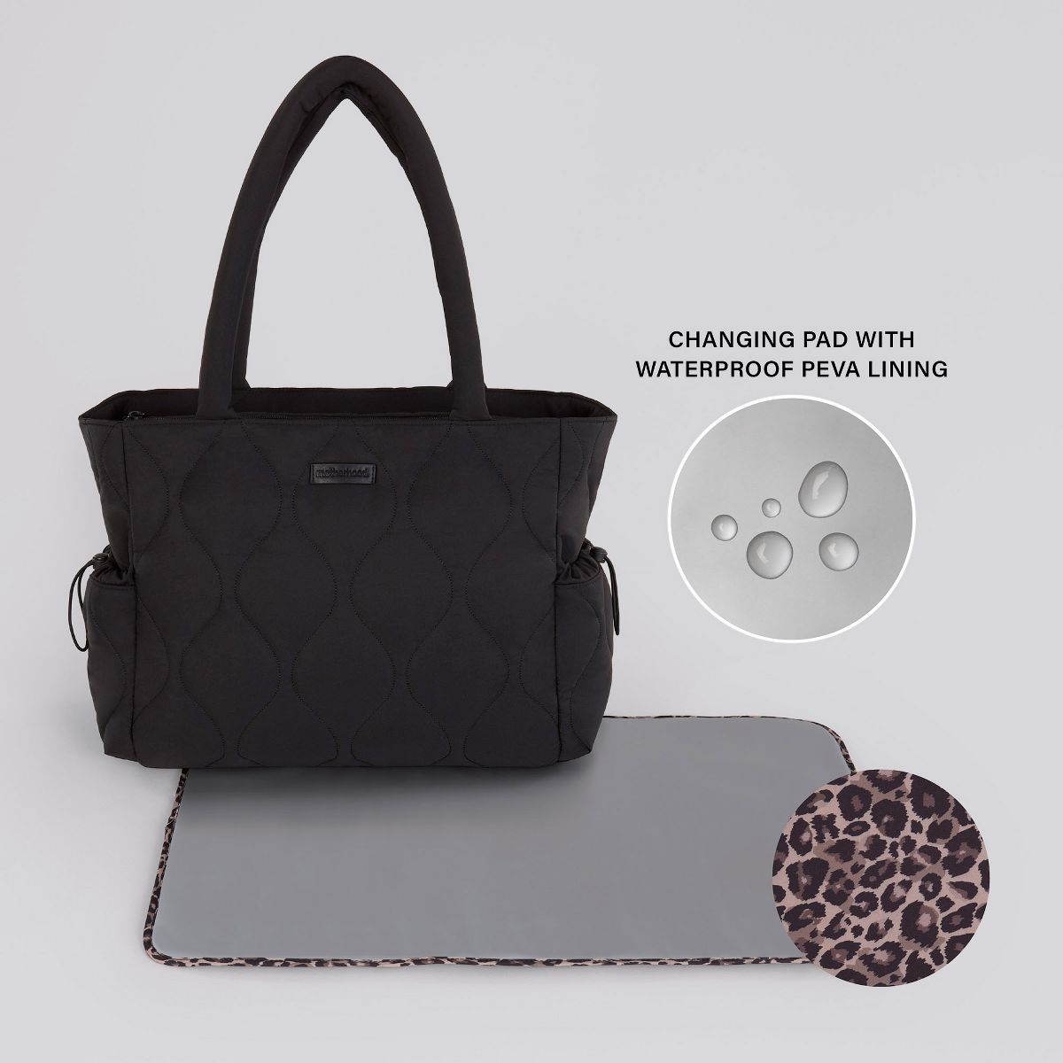 Motherhood Quilted Tote Diaper Bag, Black - thumbnail 5