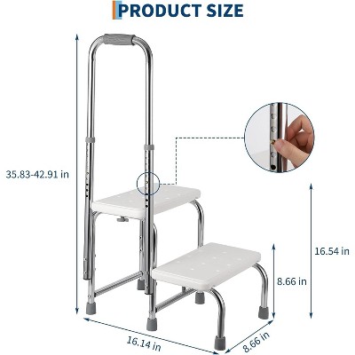 Step Stool with Dual Handle and Non-Skid Platform Duty 450 Lbs Capacity Height Adjustable Heavy Duty Steps Foot Stool