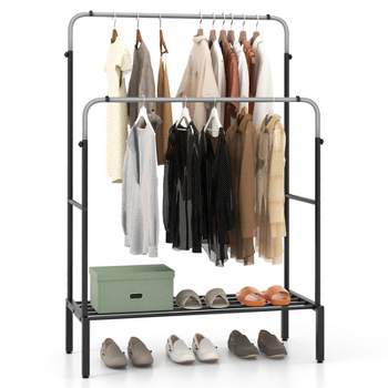 Costway Double Rods Garment Rack 2 Heights Adjustable Clothing Rack Heavy Duty Metal Frame Clothing Rack for Hanging Clothes