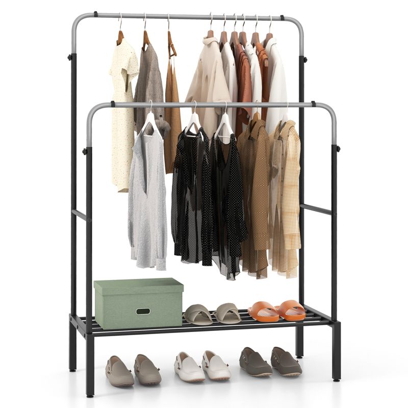 Costway Double Rods Garment Rack 2 Heights Adjustable Clothing Rack Heavy Duty Metal Frame Clothing Rack for Hanging Clothes, 1 of 10