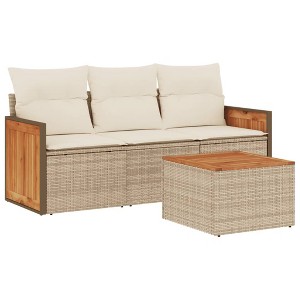 vidaXL 4 Piece Patio Sofa Set with Cushions - Beige and Cream With Table - 1 of 4