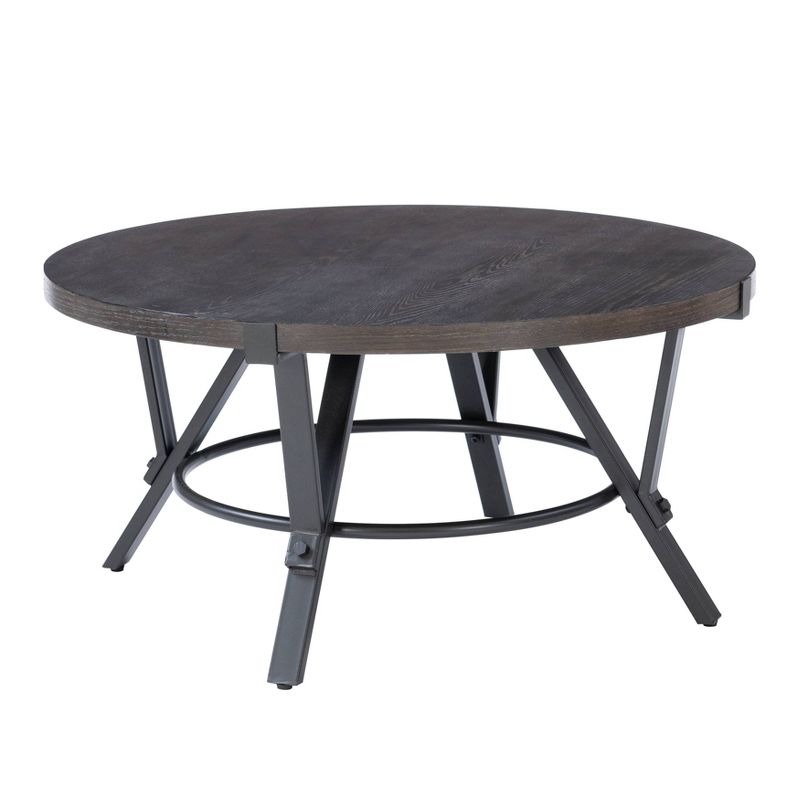 3pc Galway Wood Top and Charcoal Gray Metal Round Coffee and Side Table Set Charcoal Brown - Powell, 3 of 12