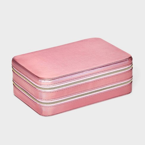 Jewelry Drawer Box for Women with Faux Leather Exterior, Pink