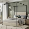 Polibi Modern Luxury Metal Canopy Bed with Corduroy Upholstered Tall Headboard - 2 of 4