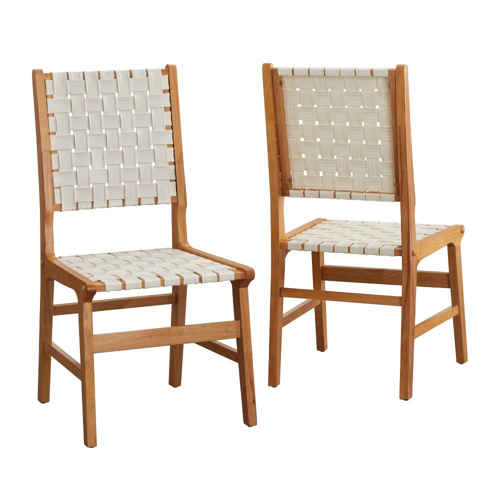 Lifestorey Set of 2 Brady Dining Chair Light Brown/White: Mid-Century Modern, Faux Leather Upholstered, Rubberwood Frame