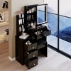 VYNXARIA 29.2"Small Size Left Bedside Cabinet Vanity Table&Cushioned Stool,Hair dryer bracket,Extra Large Sliding Mirror,Black - 3 of 4