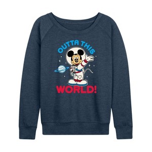 Women's - Disney - Outta This World Lightweight French Terry Wide Neck Long Sleeve Shirt - 1 of 4