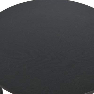 Black Oak and Steel Round End Table with Shelf