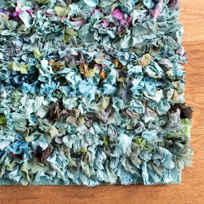 Rio Shag 6' Square Blue and Multicolor Handmade Area Rug