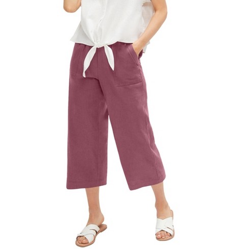 Ellos Women's Plus Size Stretch Cargo Capris Front and Side Pockets Casual Cropped  Pants - 16, Vintage Plum Purple 