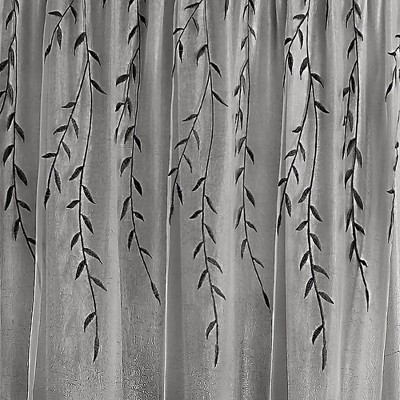 Gray 63" Embroidered Floral Sheer Curtains with Organza Overlay