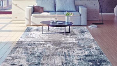 Luxe Weavers Blue Abstract Stain-Resistant Area Rug 2x3