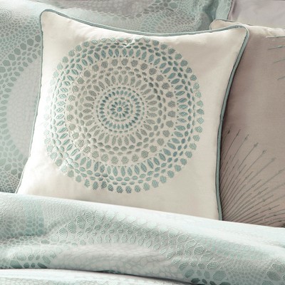 Madison Park Grant 7 Piece Jacquard Comforter Set - Blue (Queen): Luxury Seafoam Geometric Pattern, Includes Decorative Pillows & Bed Skirt — фото 4