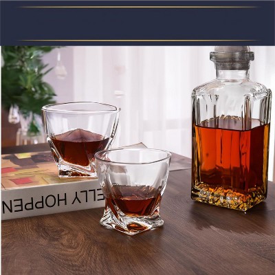Clear Crystal Whiskey Glass Set with Ice Ball Molds