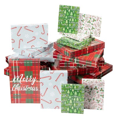 Christmas Gift Box - 48-Pack Gift Wrapping Paper Boxes, Christmas Boxes for Gifts with Lids for Holiday Presents, 3 Sizes, 4 Assorted Festive Designs